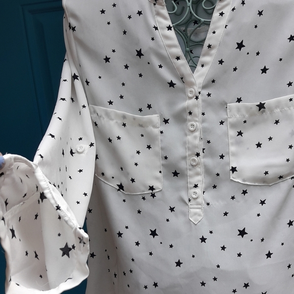Star Shirt Long Sleeves 3/4 Length Holders Double Pockets Buttons Stars - Picture 10 of 11